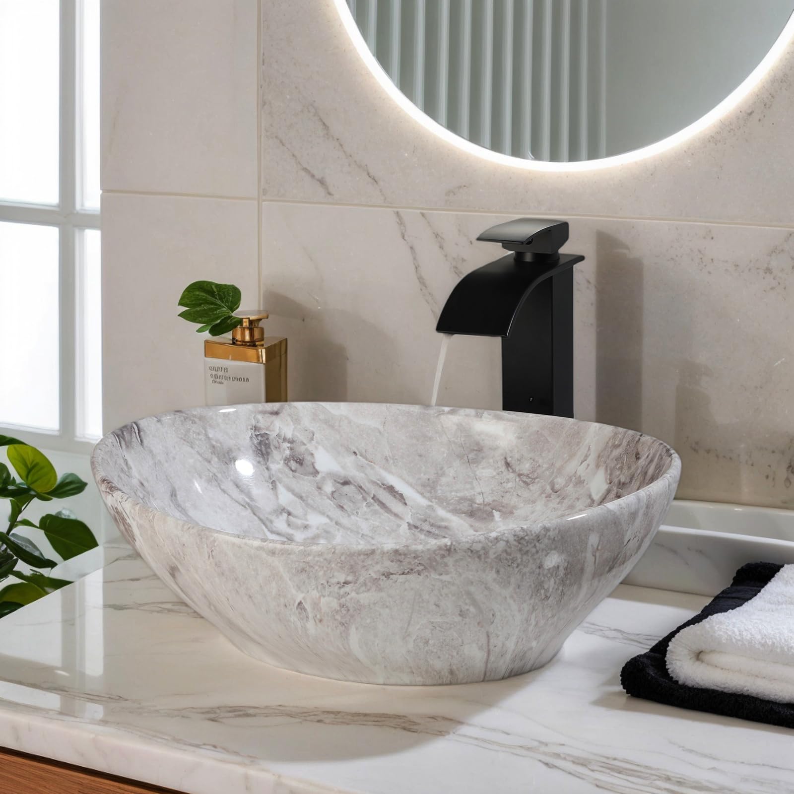 Kukworye 16 Marbling Ceramic Vessel Sink