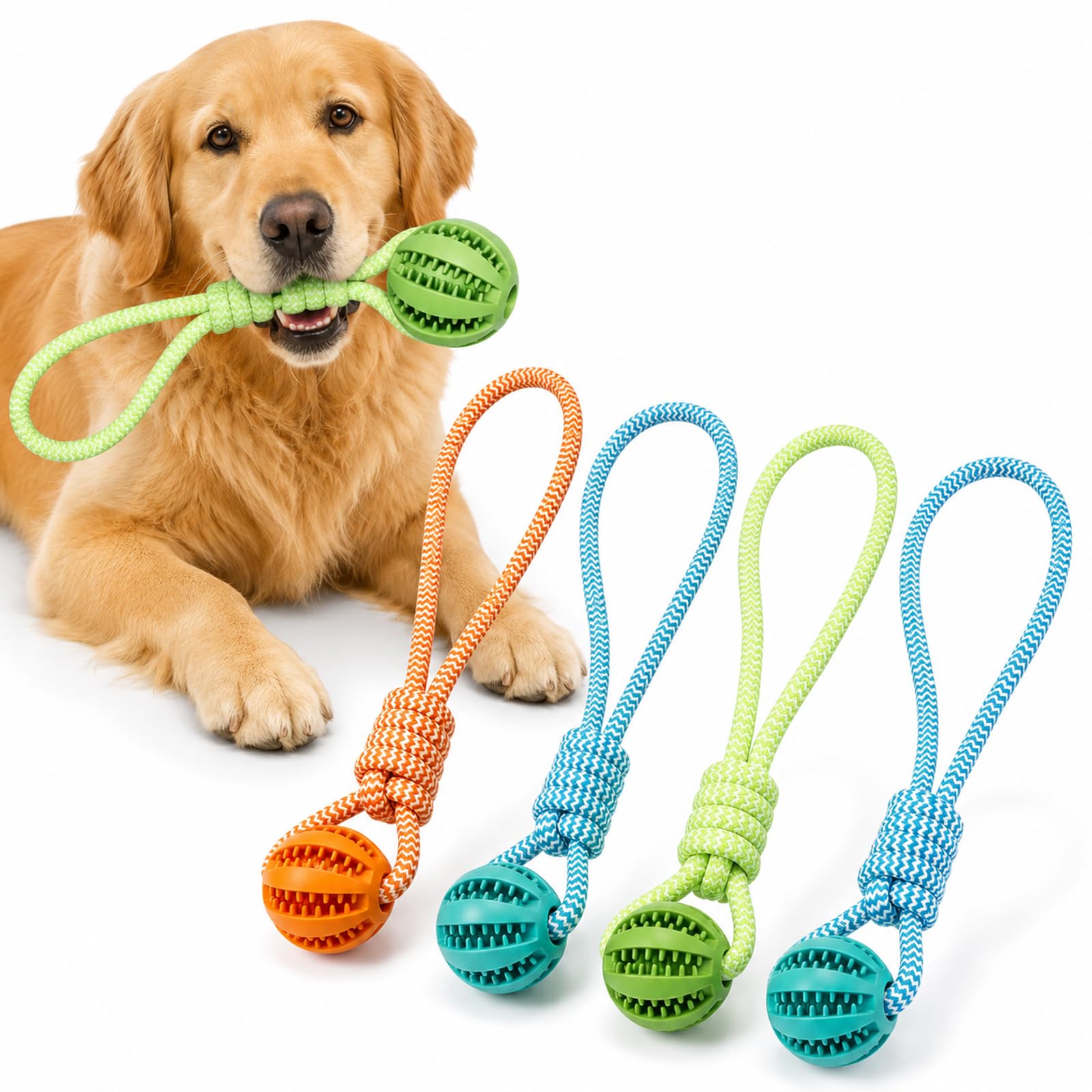 4PCS Ball on a Rope for Dogs, Dog Ball on Rope - Indoor & Outdoor Play