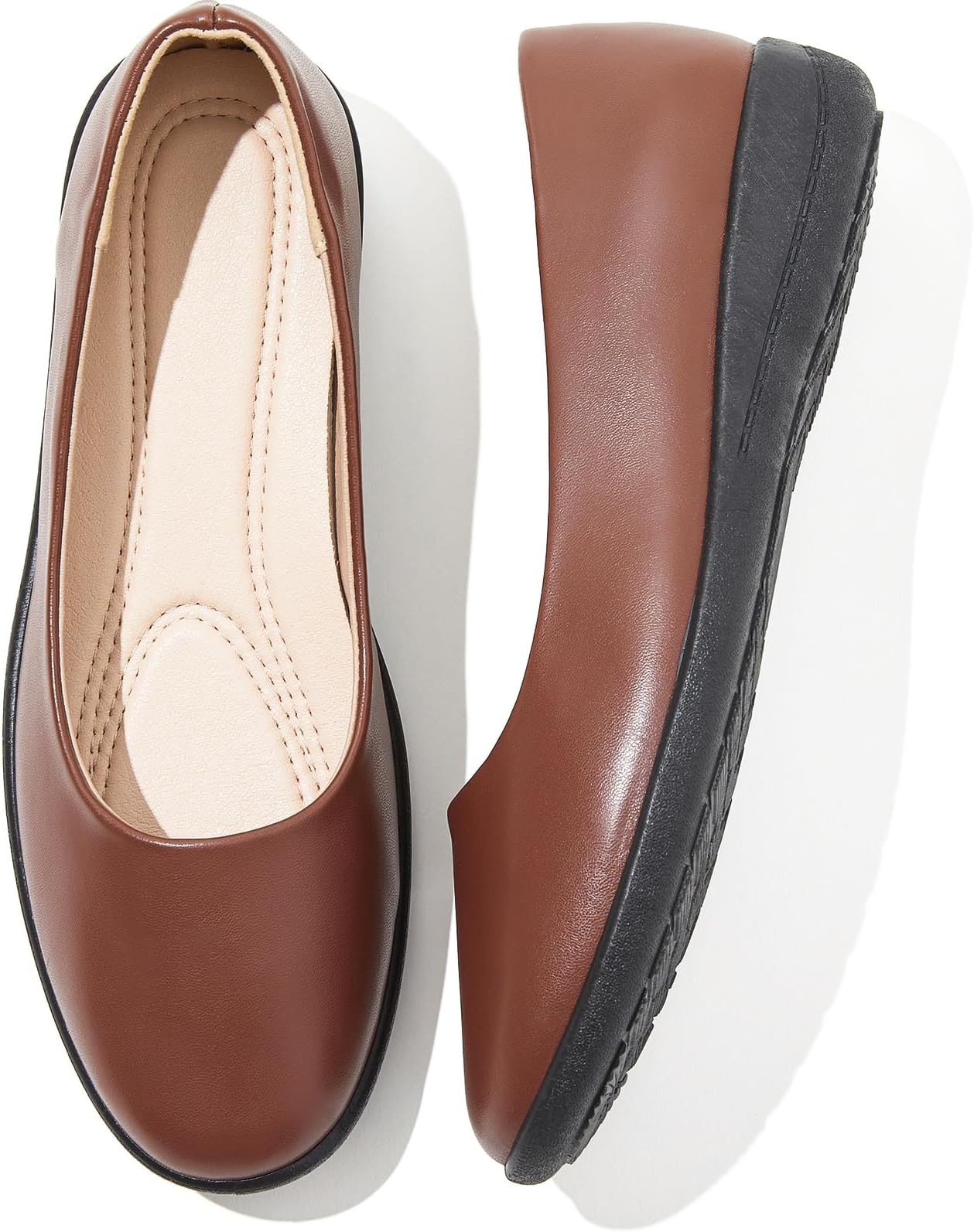 Women's Comfortable Black Leather Dress Ballerina Flats for Office and Work