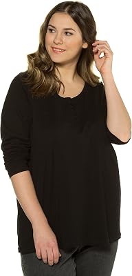 Ulla Popken Damen Shirt mit Knopfleiste, Langarm Bluse (1er Pack)