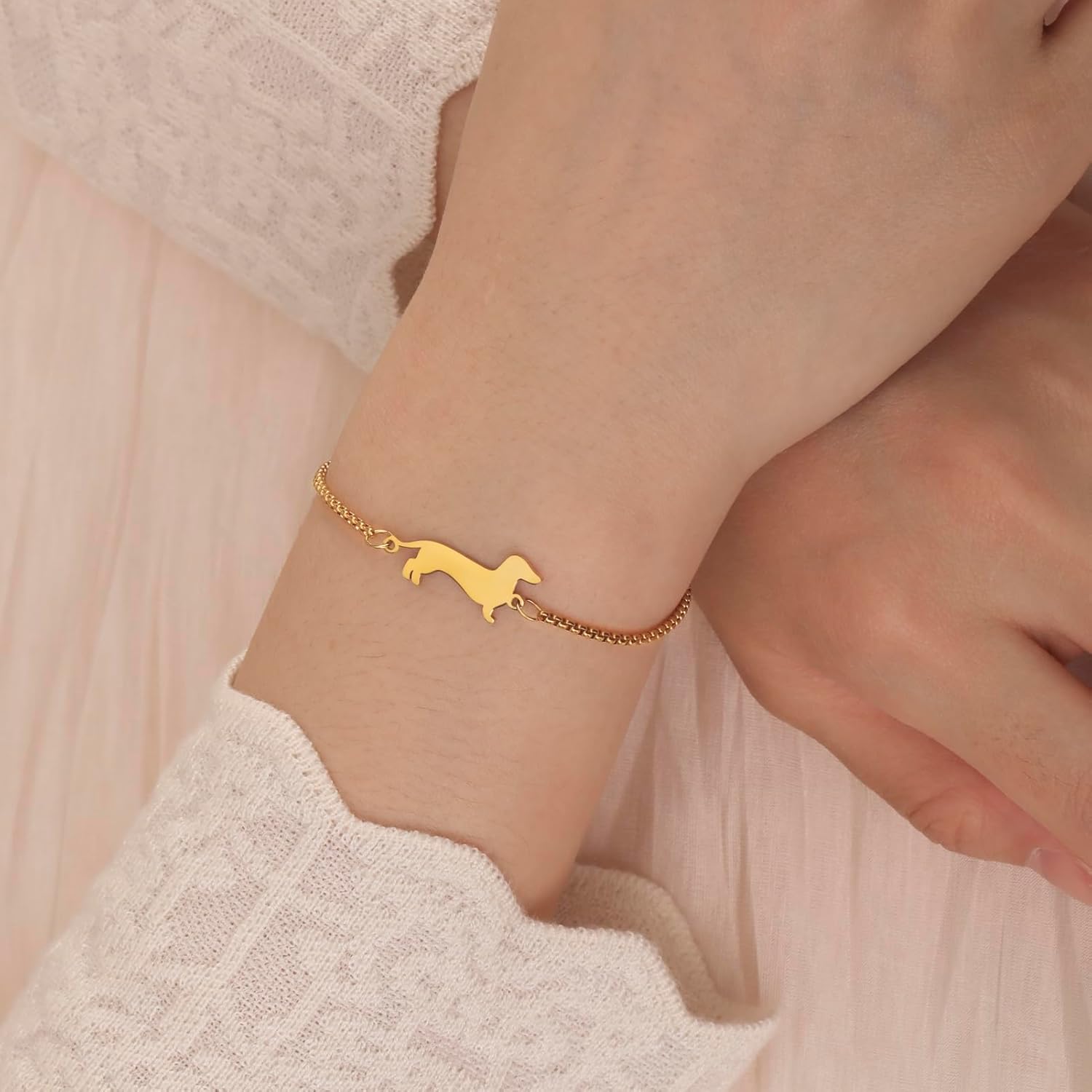 TEAMER Cute Dachshund Bracelet Resizable Dachshund Box Chain Bracelet Stainless Steel Dachshund Lover Pet Animal Jewelry For Women - Image 5