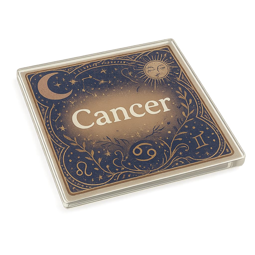 The Plum Penguin Celestial Cancer Waves Celestial Waves Acrylic Coaster Gift - Bohemian Mystical Design Home Decor Present With Zodiac Sun Moon Stars