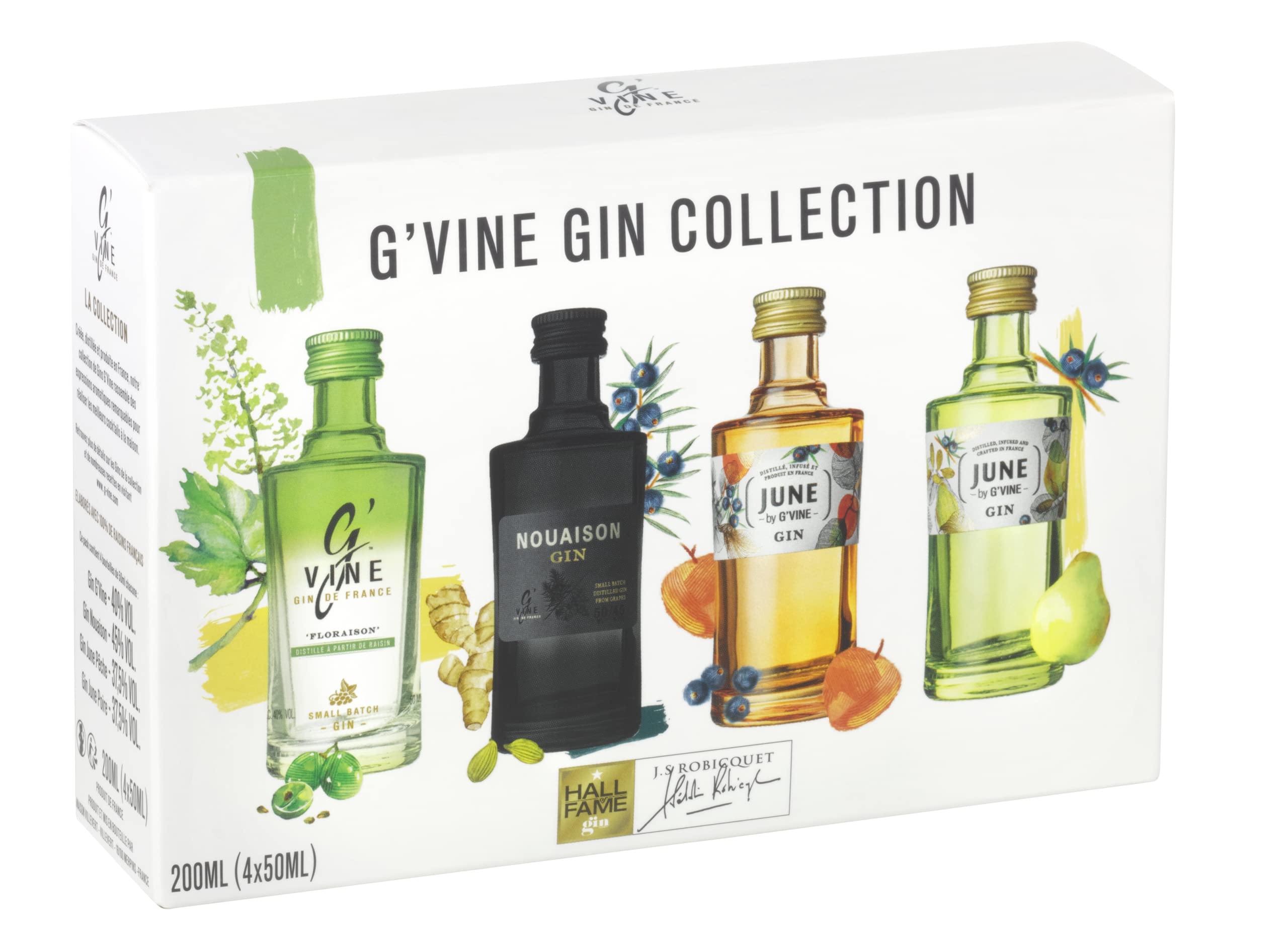 G'VINE Gin Collection (4 x 50ml) – Probierset mit 4 einzigartigen Gin-Sorten aus Frankreich – Gin Set ideal als Geschenk oder für Gin Tasting – 37,5, 40 & 45 % Vol.