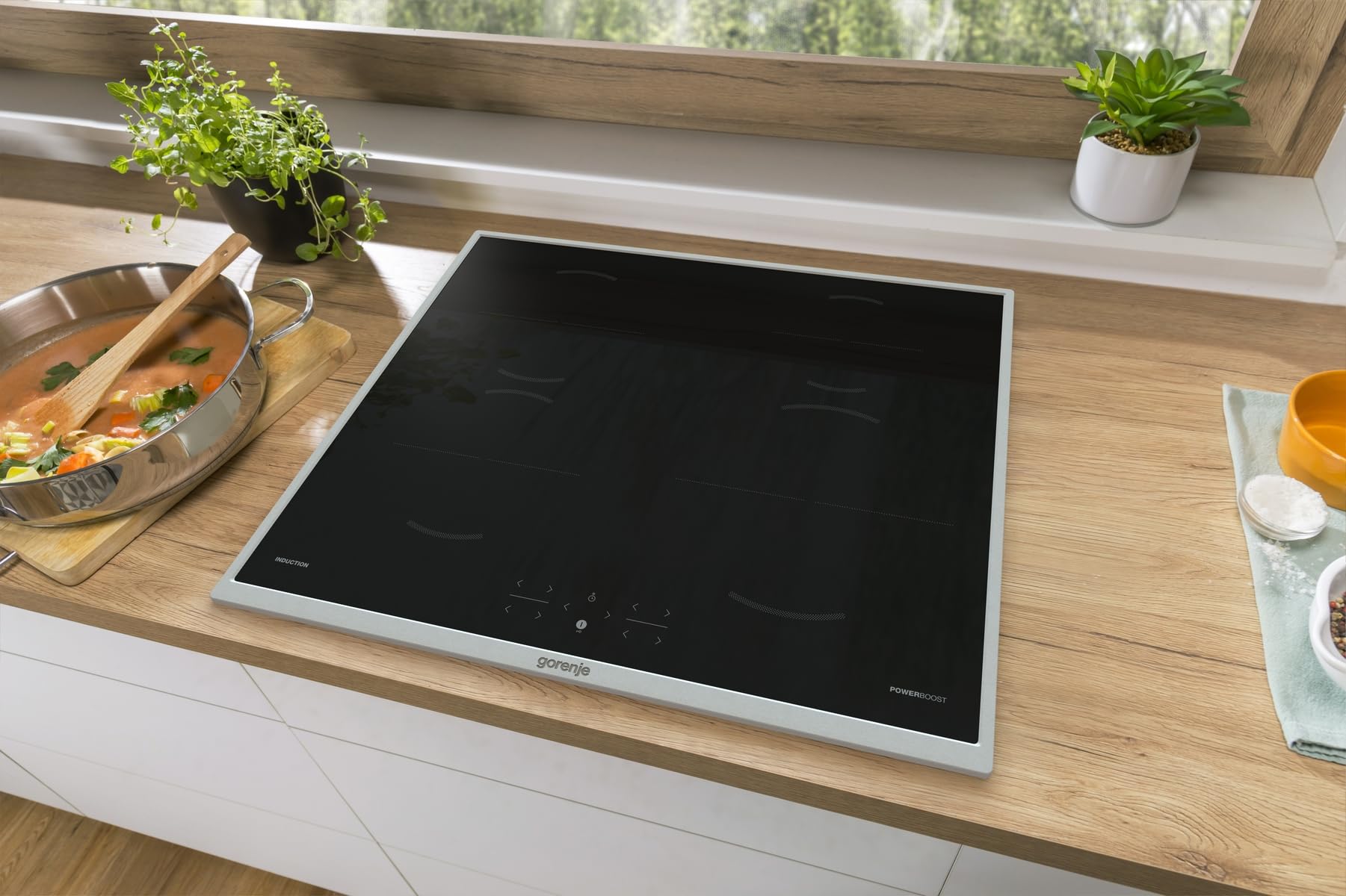 Gorenje GI6401BX Induktionskochfeld, Made in Europe, BigZone, Powerboost, Topferkennung, TouchControl, Timer, Kindersicherung, Restwärmeanzeige, Edelstahlrahmen