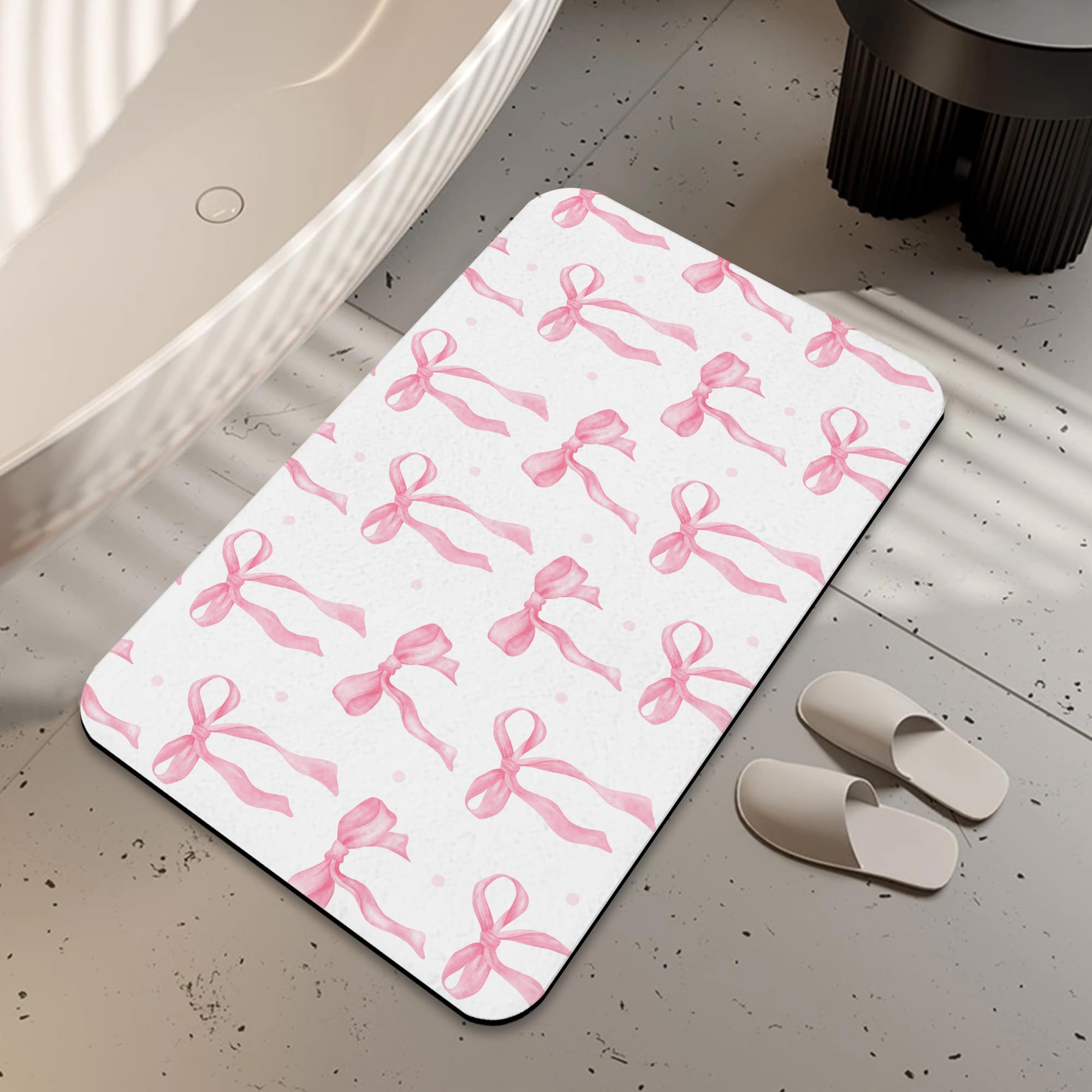 LUOENY Pink Bow Bath Mat, Non-Slip Quick Dry Absorbent Thin Bathroom Rug Fit Under Door Bathroom Mat Shower Rug for in Front of Bathtub, Sink, Shower Room (75x43 cm)