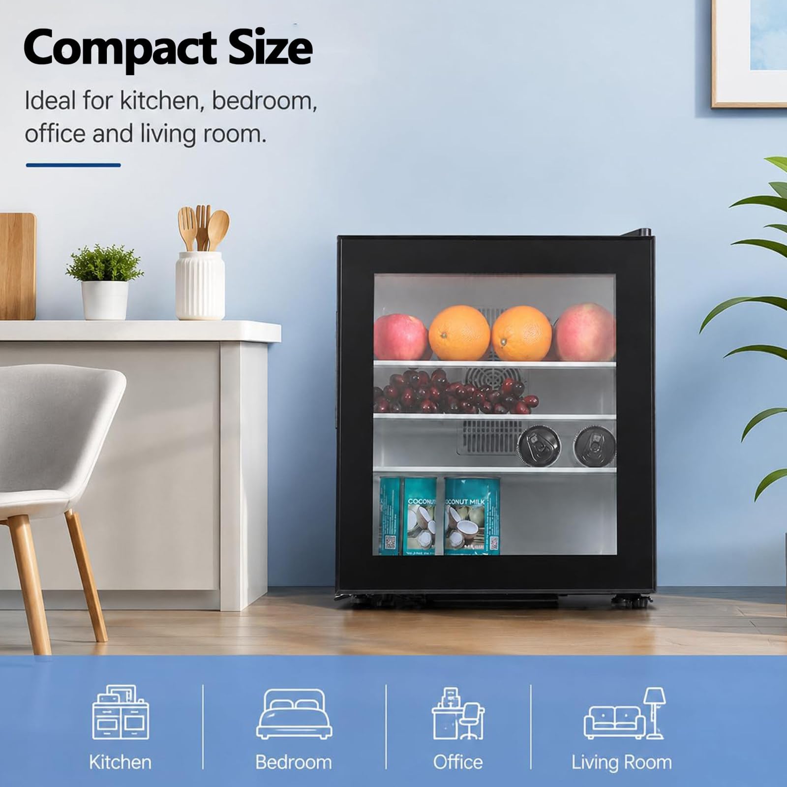 Congélateur Vertical 55W Serrure, congélateur Compact Une Porte 30L | Acier inoxydable, 28 db, plage température 8-15 °c ; mini-réfrigérateur comptoir pour chambre d'étudiant ou appartement.