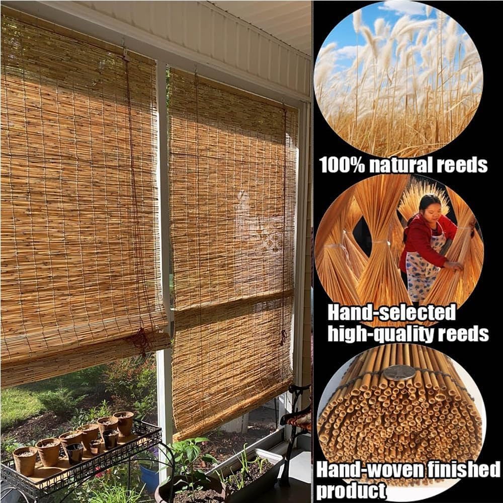 Tende romane in bambù naturale intrecciato a mano, per interni ed esterni, per balcone, giardino, camera da letto, soggiorno, tenda in legno (120 x 300 cm)