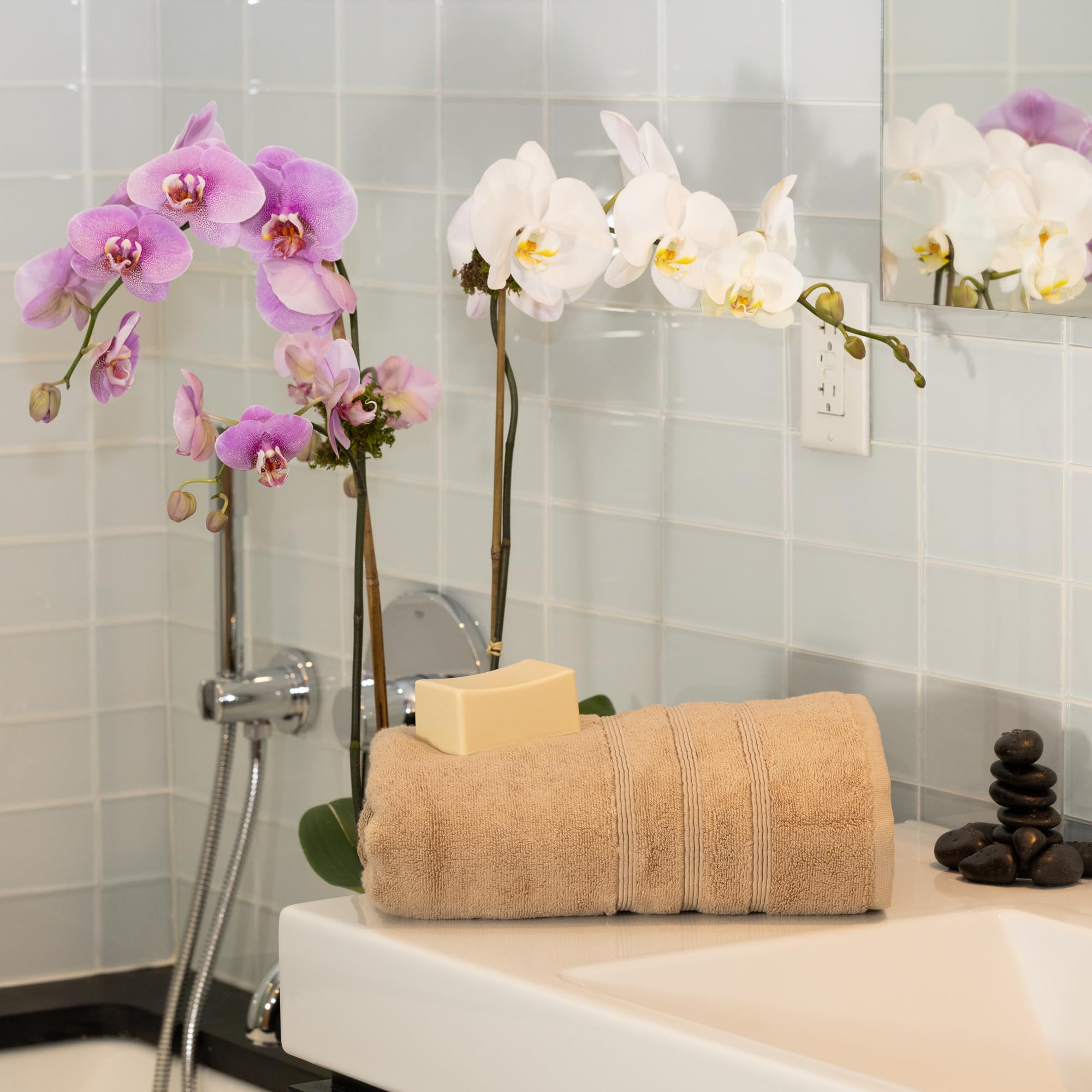 Mosobam Toallas de baño turcas de lujo, 30 x 58 pulgadas, color gris pardo claro, 700 g/m², viscosa de bambú y algodón peinado turco del Egeo