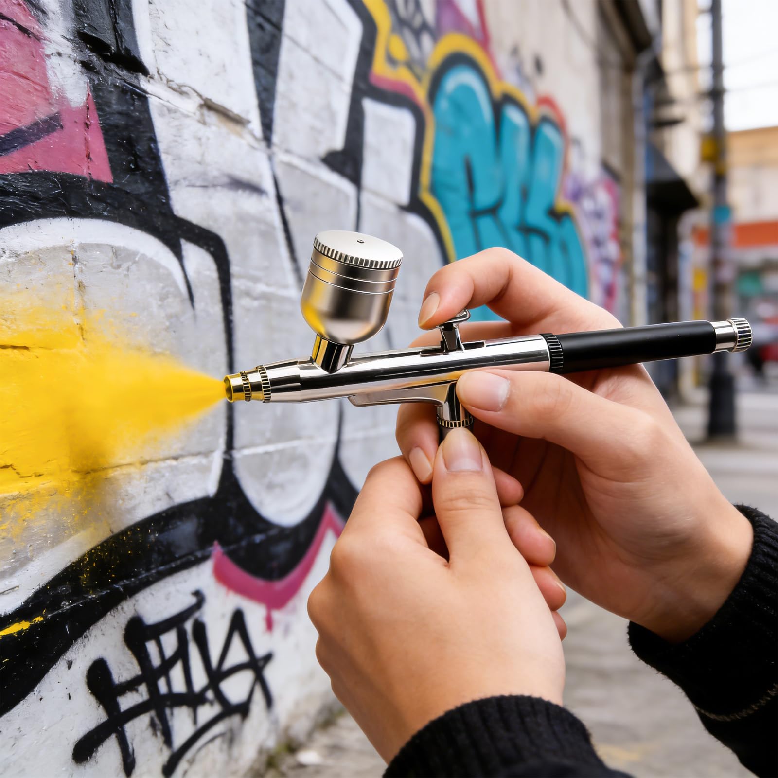 Image secondaire de Kit Aérographe Professionnel avec Compresseur Portable - Double Action et Accessoires Inclus