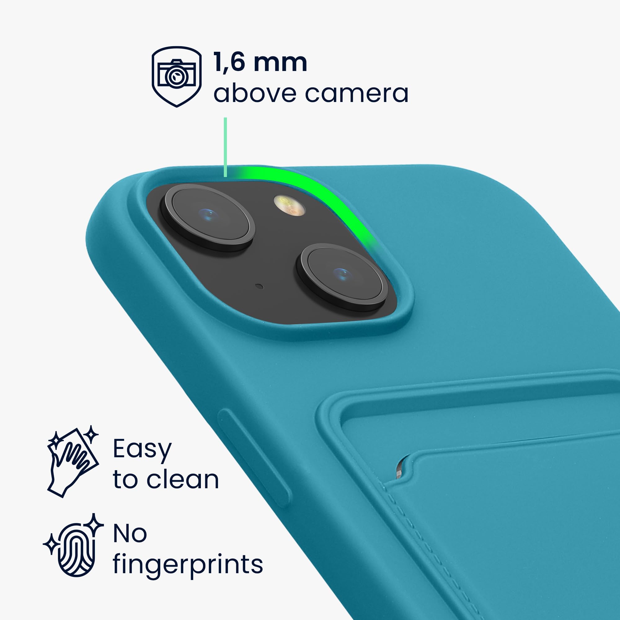 kwmobile Case Compatible with iPhone 15 Case - TPU Phone Cover with Credit Card Holder - Light Blue Matte - Image 3