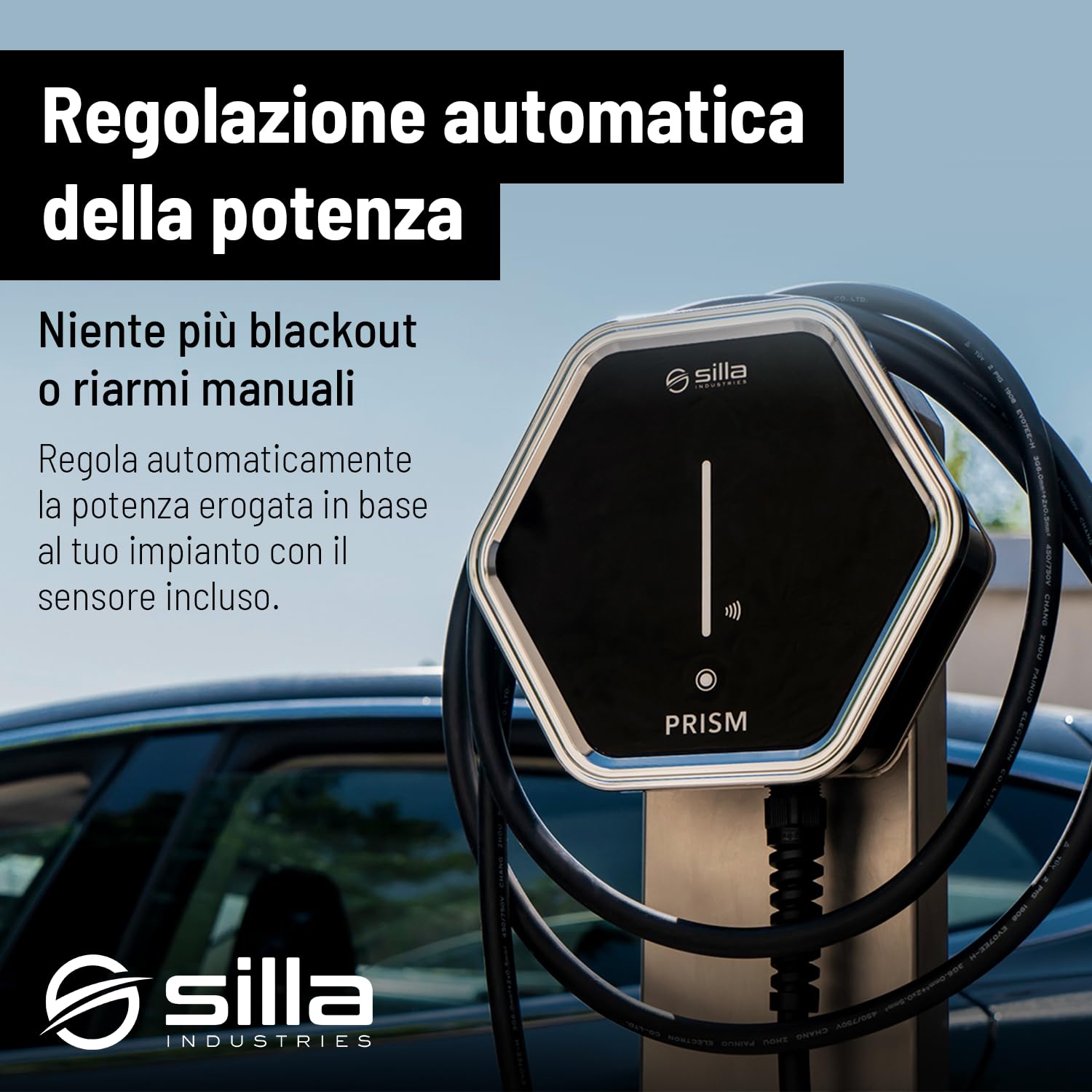 Silla Prism Solar Trifase 22kW Colonnina di Ricarica per Auto Elettriche con Connettore Tipo 2 (Cavo 5m)