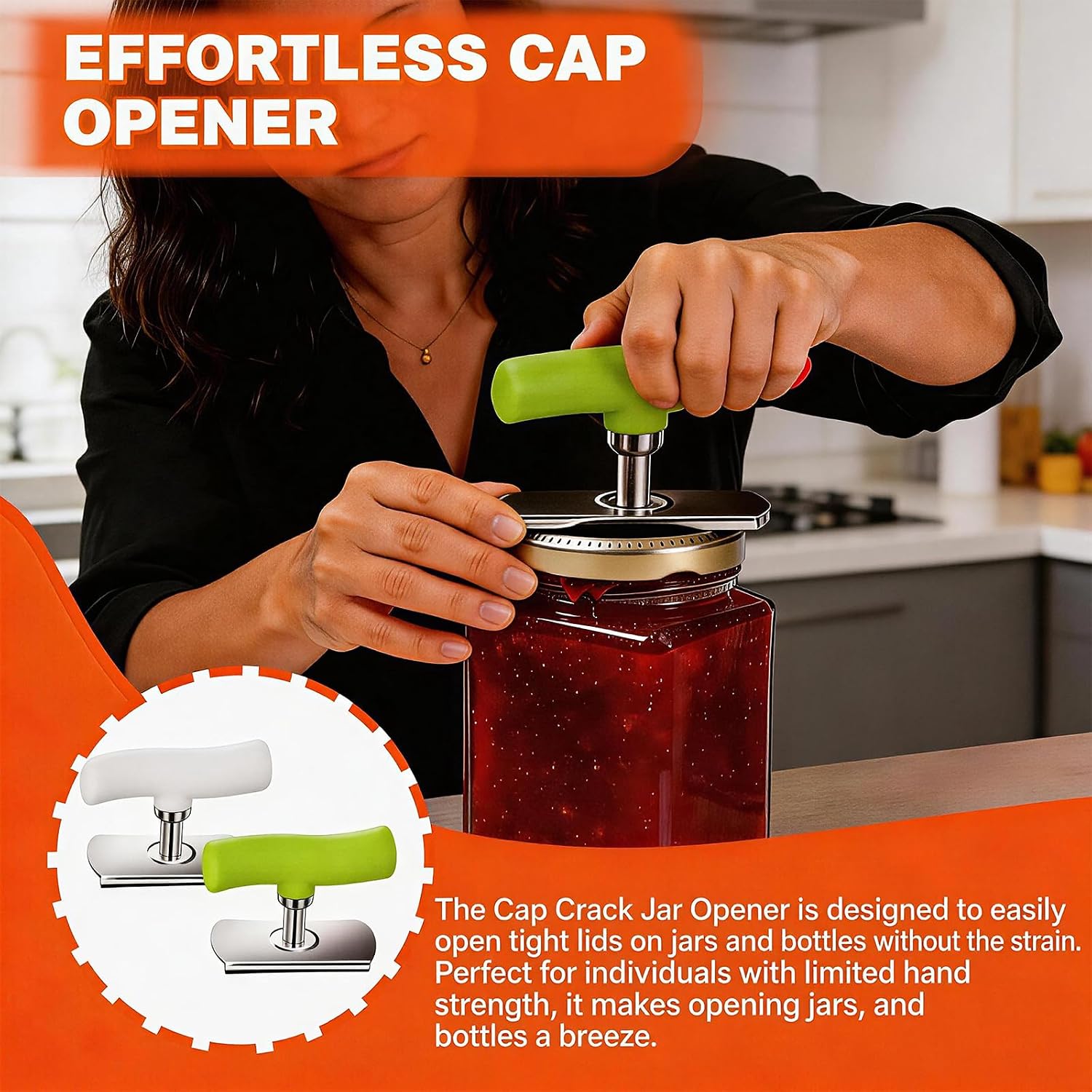 2 Pcs Cap Crack Opener, Cap Crack Jar Opener, Non-slip Ergonomic Grip for Weak Hands (Green and White)