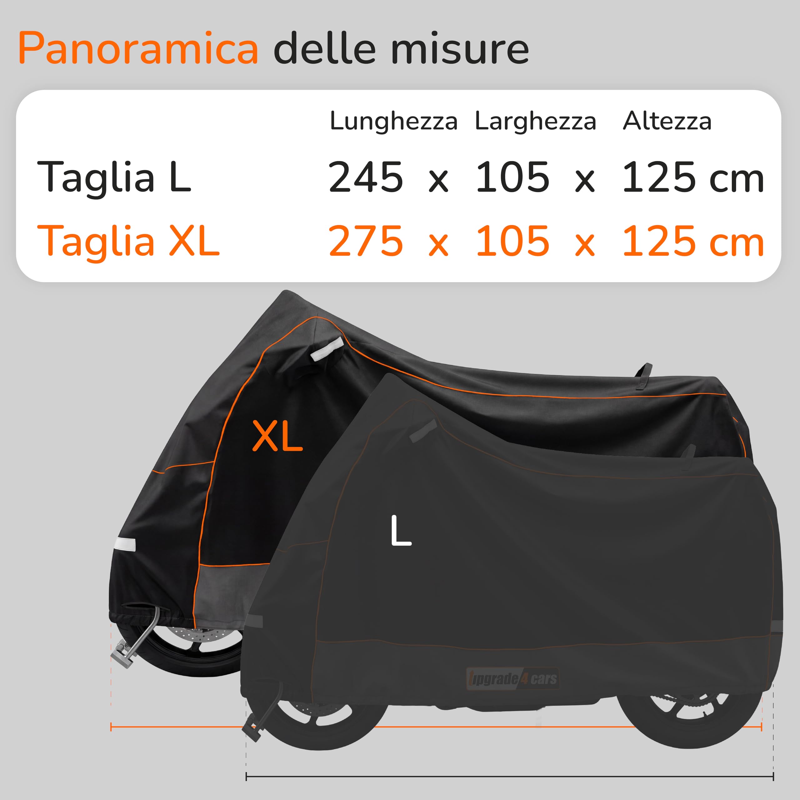 Upgrade4cars Copertura Moto Esterno Impermeabile e con Lucchetto | Garage Universale Moto Antigelo Invernale 210D Poliestere Nero | Copertura Scooter Taglia XL 275x105x125 cm
