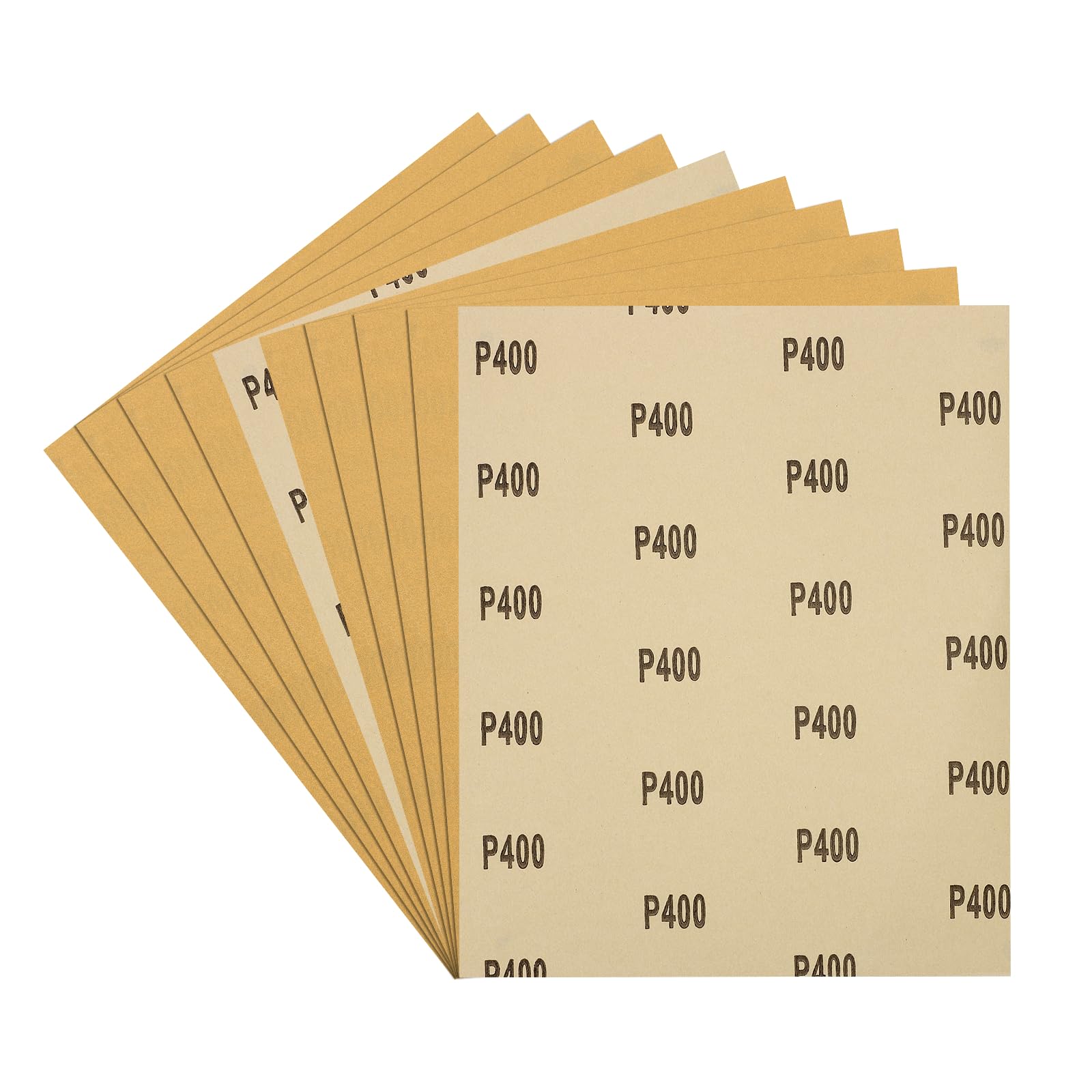 Kozelo 10pcs Sand Papers - [229 x 279mm x 400 Grits] Sandpaper Sheets for Metal Auto Wood Polishing and Scratches Removing, Alumina Abrasive Gold