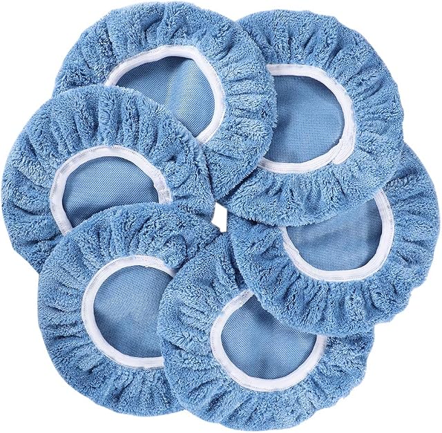AUTDER Car Polisher Bonnet (7 to 8 Inch), Coral fleece Mix Waxer Pads Polishing Bonnet Pad for Most Car Polishers, Pack of 6Pcs, Blue
