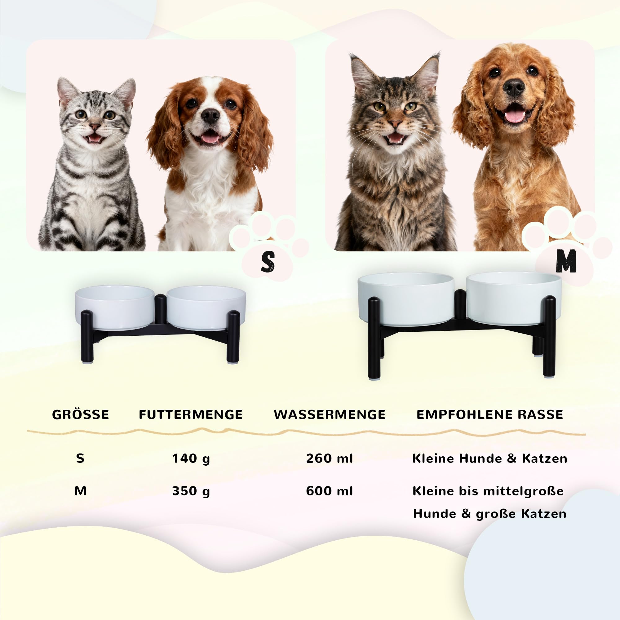 Keramik Hundenapf Erhöht mit Edelstahl-Ständer - Stylisch Doppelnapf Futterstation für Katzen und Kleine Hunde - rutschfest Hund Napf Set für Futter und Wasser - 140g / 260ml - Höhe 10cm - Blau
