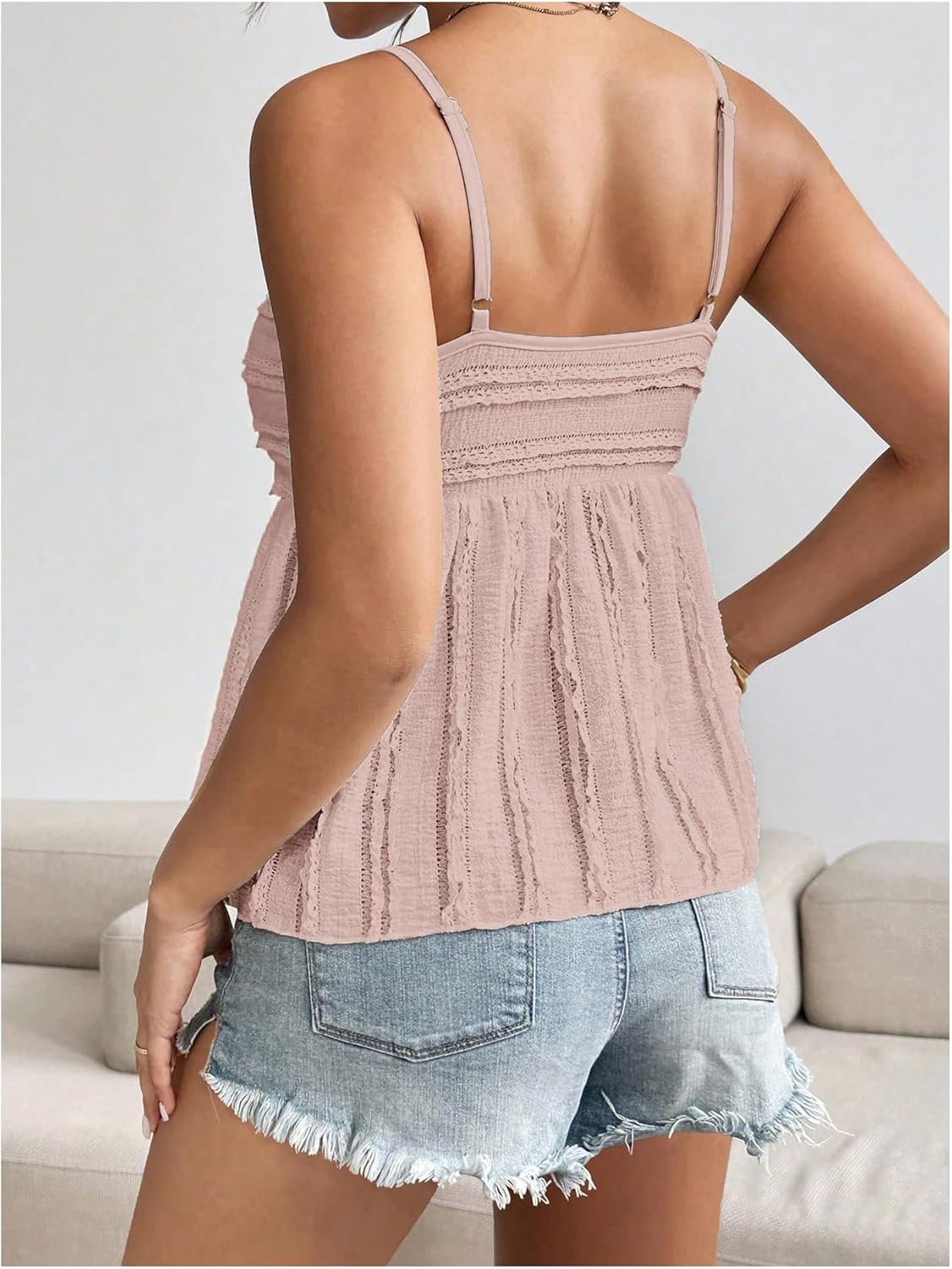 SOLY HUX Women's Peplum Crop Tops Y2K Cute Babydoll Tops Lace Ruched Dressy Casual Spaghetti Strap Going Out Camisole - Image 2