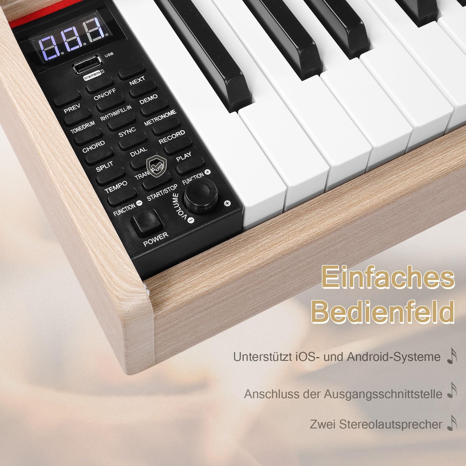 LEADZM 88 Tasten Digitalpiano mit Ständer, Voll Gewichtete Tastatur, E-Piano mit 3 Pedalen, 2 Bluetooth-Systeme, für Anfänger Geeignet (Holzfarbe)
