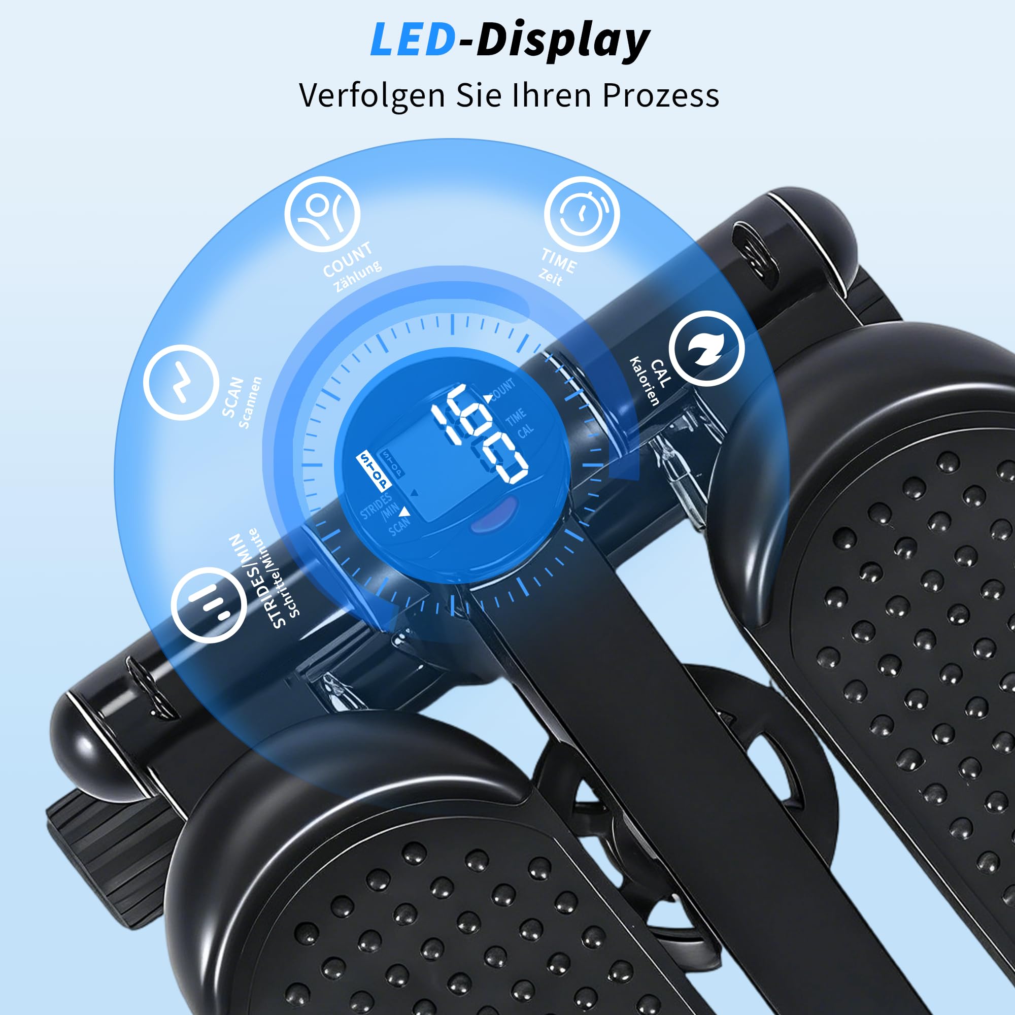 Mini Stepper - Stepper für Zuhause mit Power Ropes - 2-In-1 Ministepper für Beine & Arm - Widerstand Einstellbar - LCD-Display - Home Office Fitness Exercise