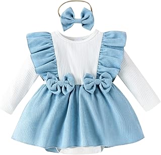 bebé niña otoño invierno traje conjunto arco pliegues volantes vestido de manga larga ropa mono con diadema arco