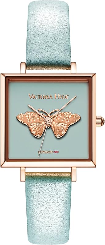 VICTORIA HYDE Butterfly Women Watches Square Small Dial Watches for Women Waterproof Womens Wrist Watches with Genuine Leather Strap