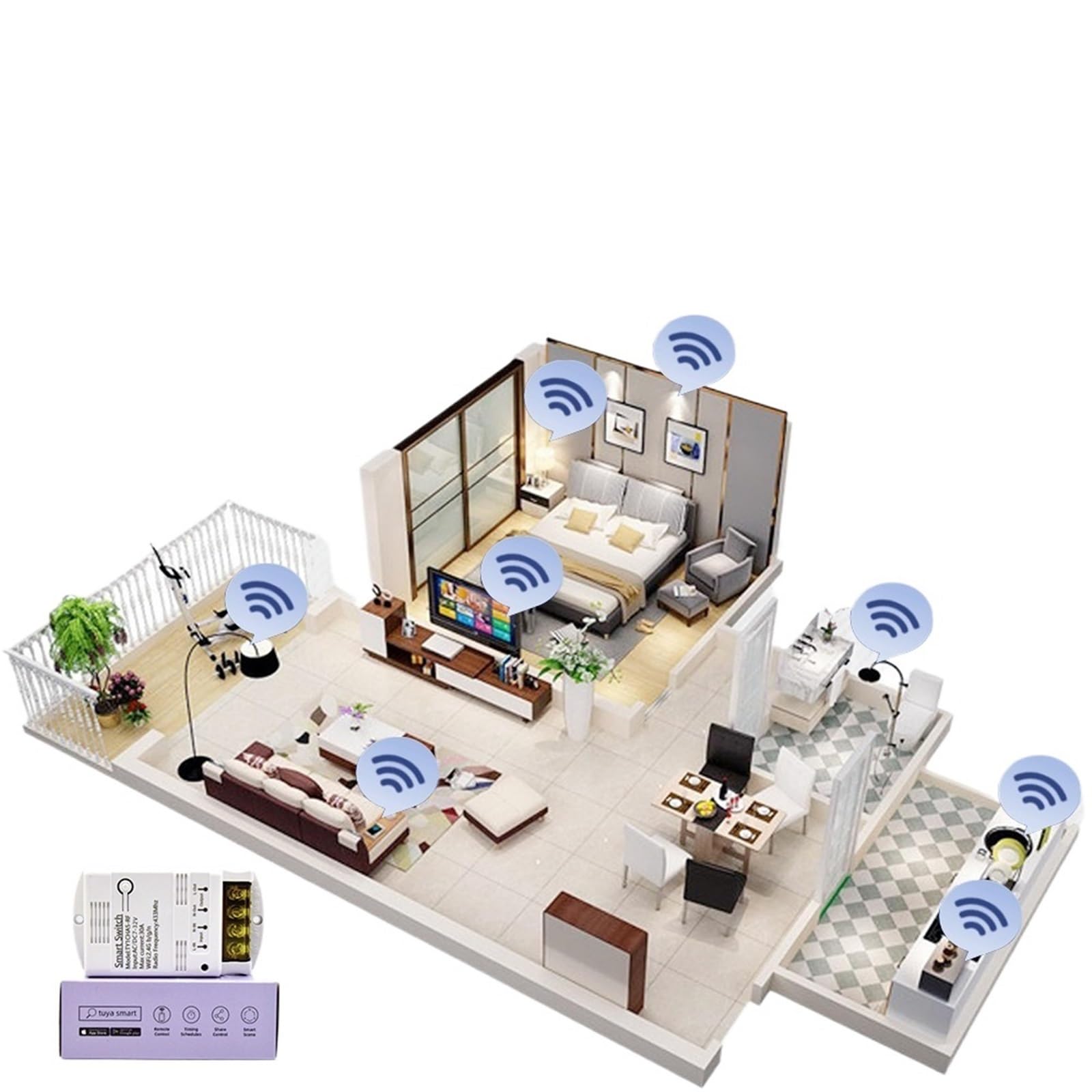 Interruptor Inteligente Tuya WIFI De 4000 W Y 30 A, Módulo De Relé De 20 A, Receptor RF433, Disyuntor, Compatible Con Alexa Y Google Home.(Only need RF433)
