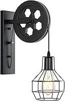 Vista 10 de 1 Luminaria Industrial de Mediados de Siglo Retro de Hierro para Pared con Polea Elevadora, Lámpara de Pared que Presenta Pantalla de Jaula