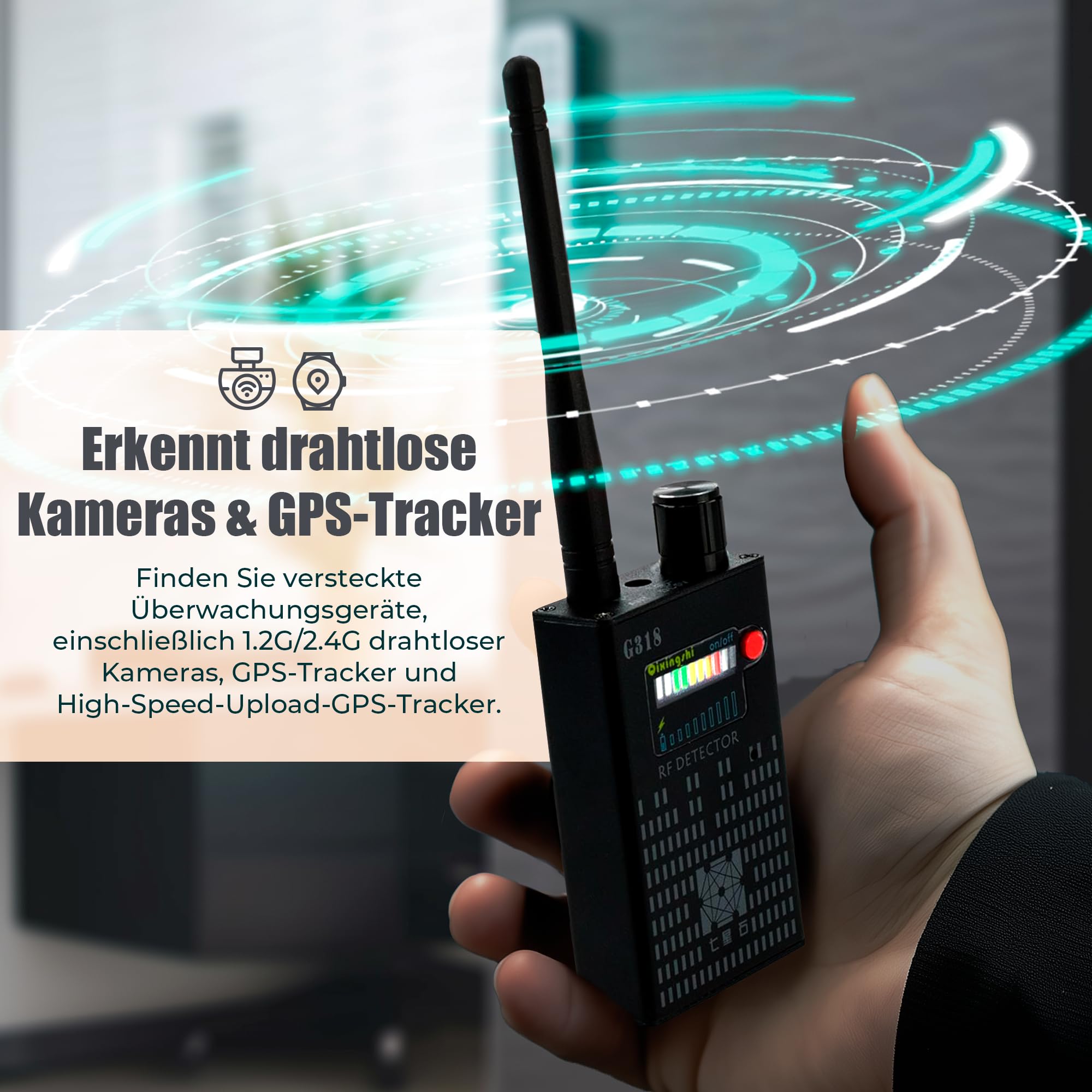 Super-Detektor G318, Kamera- und Wanzen Detektor, Suchgerät zum Aufspüren von GPS Sendern, versteckten Kameras und Mikrofonen