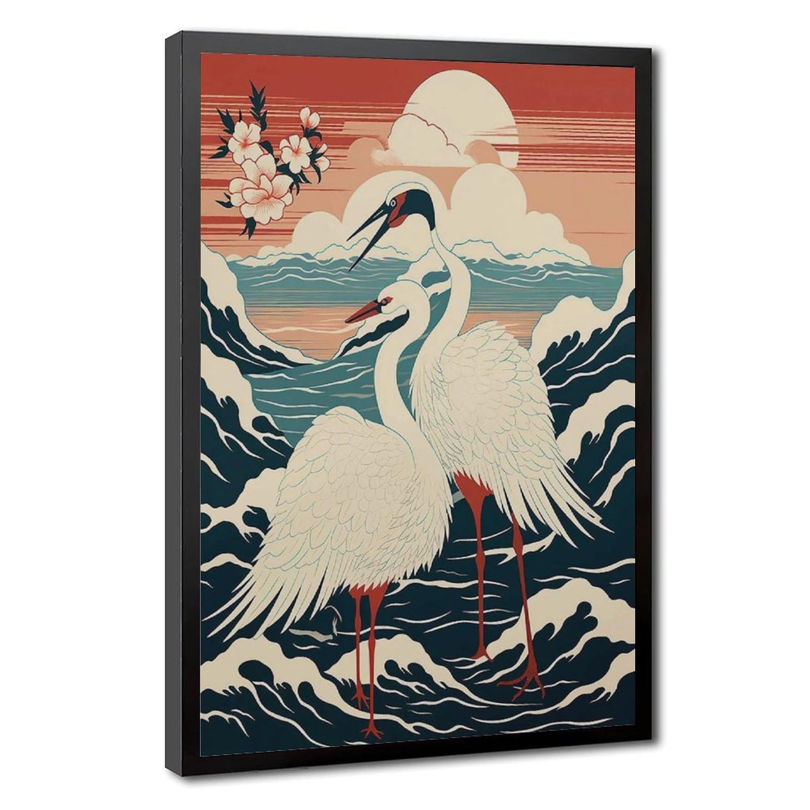 Bareronor Cranes at Sunrise Japanese Canvas Poster Bedroom Decor Landscape Office Room Decor Gift 24" L X 36" W