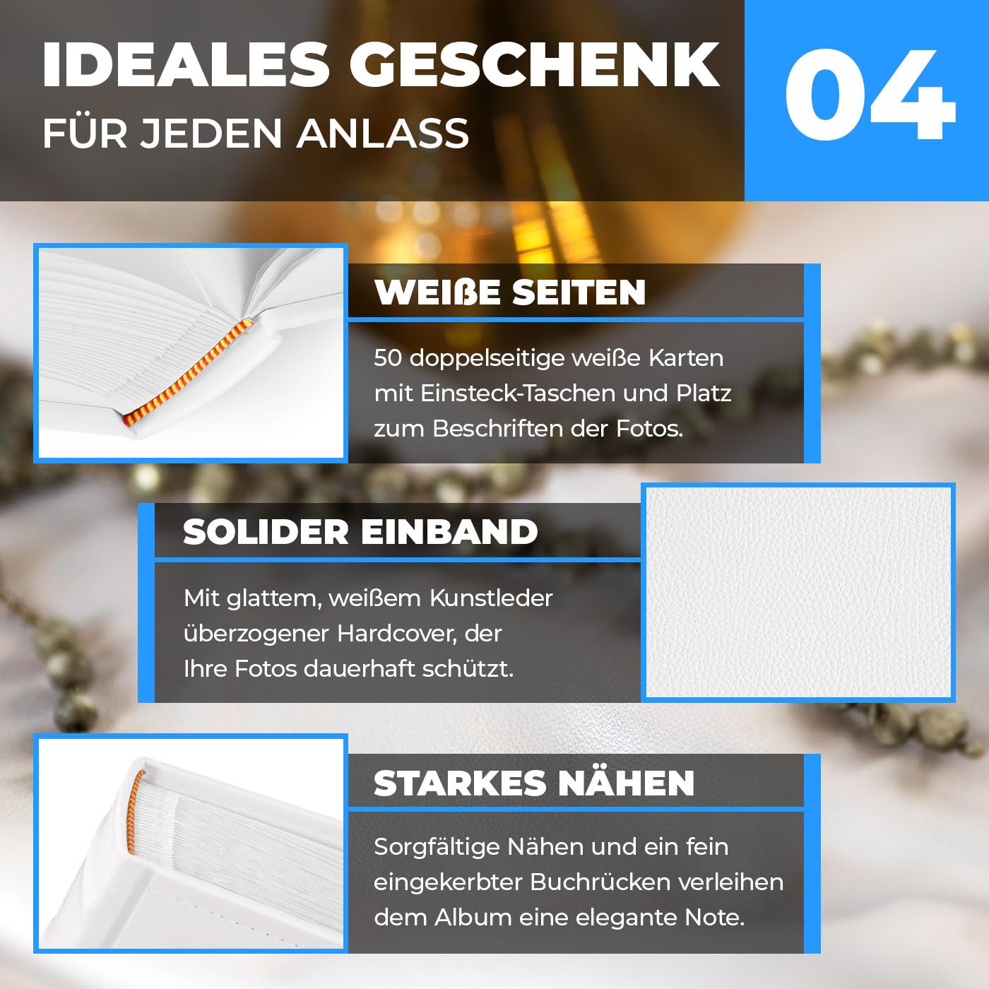 Maverton Einsteckalbum mit Aufdruck - Fotoalbum für 500 Fotos 10x15-100 Seiten - Größe: 33x33cm - Weiß - personalisierte Geschenke für Kinder zur Erstkommunion - Kommuniongeschenke
