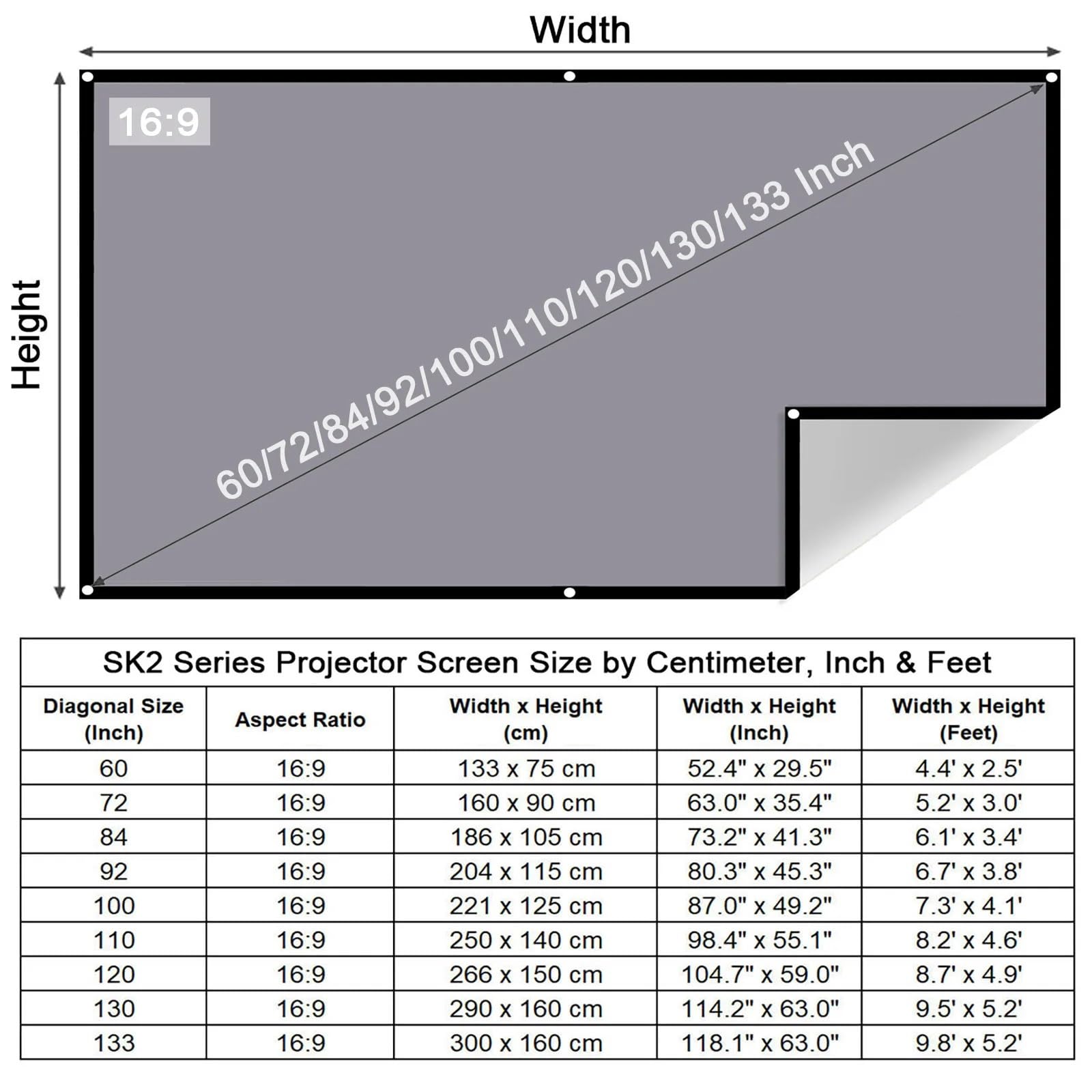 Telo proiettore Schermo di proiezione Portatile ad Alta luminosità Tenda per proiettore Anti-Luce Tessuto Riflettente in Metallo proiettore(130 inch)