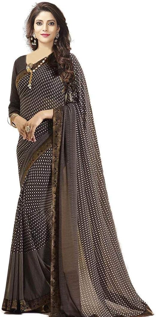 Calendar Women's Georgette Printed Saree Jacquard Lace Border Work Saree With Unstitched Blouse Piece (Georgette_Sari)