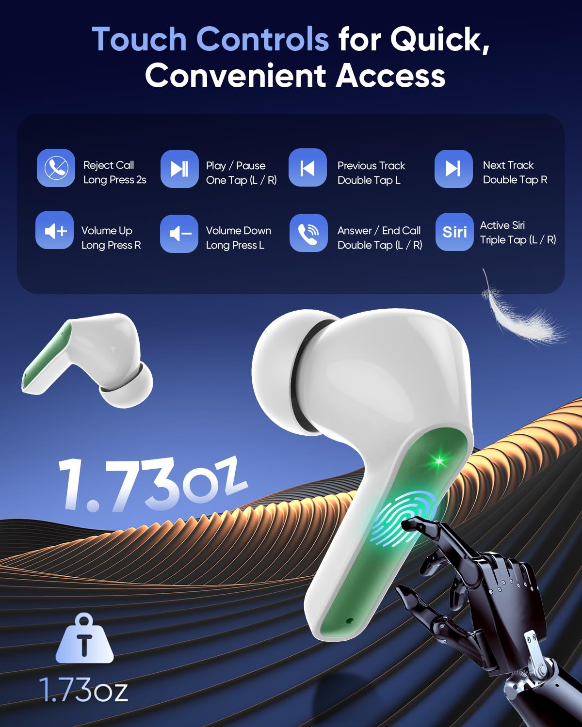 ZIUTY Auriculares inalámbricos, Bluetooth 5.4, estéreo de graves profundos