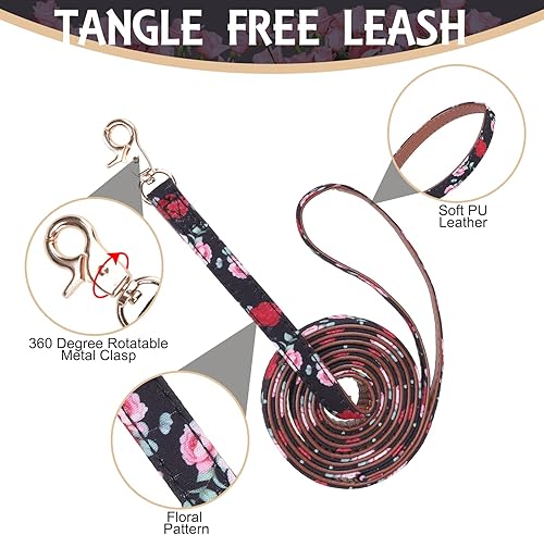 Miniatura 10 de EXPAWLORER Juego de collar y correa para perro, corbata clásica a cuadros para perro y collar bandana con campana, correa para perro sin enredos,