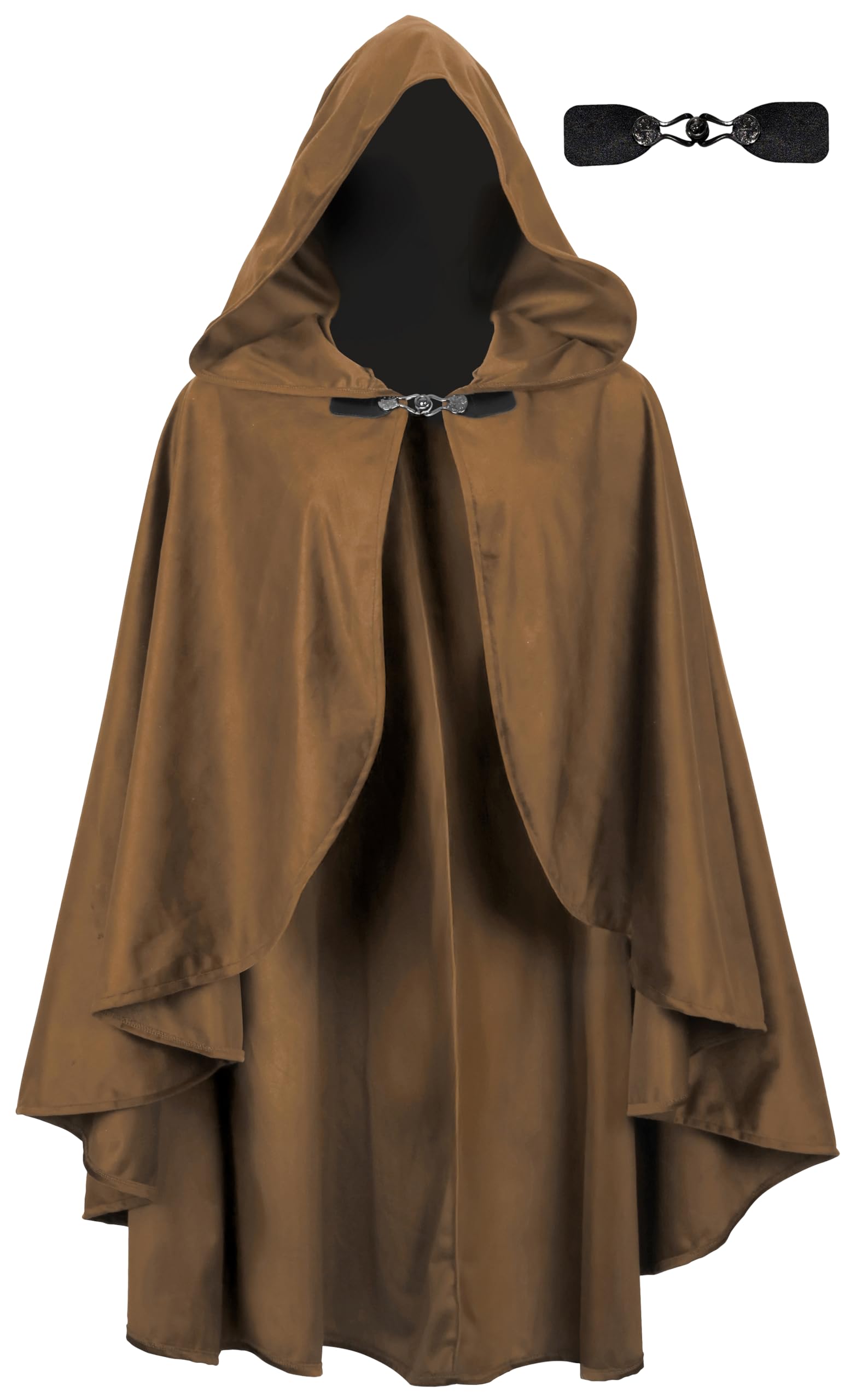 UQJE Medieval Cloak with Hood Halloween Renaissance Hooded Short Cape for Men and Women, Brown, One size