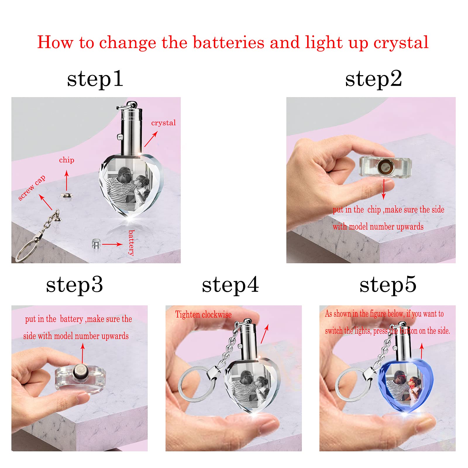 MOUZYLCASE Personalized Crystal Photo Keychains Custom Key Chain Crystal for Gifts