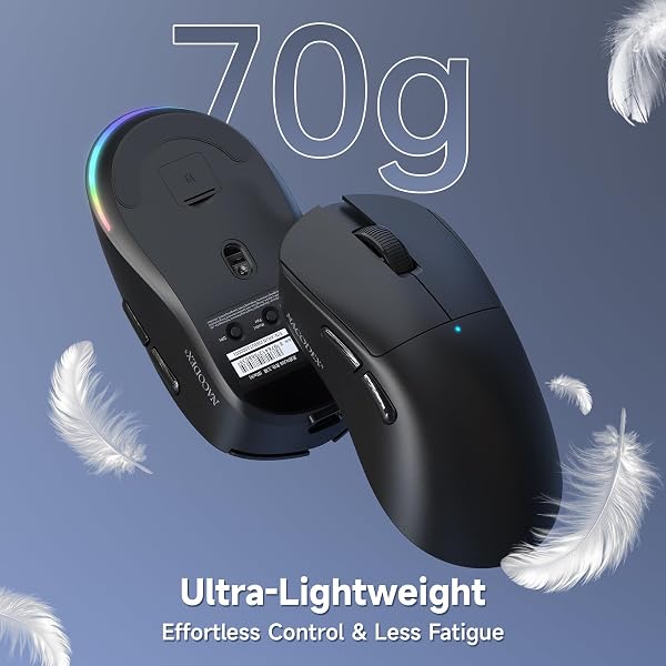 A.JAZZ NJ08 Tri-Mode Kabellose Gaming Maus, 1000Hz 70g Leicht, PC Mouse Mittel-Groß Ergonomisch, 12800 DPI 6 Stufen, Bluetooth/2.4G/USB-C, RGB Wiederaufladbar für Laptop/Mac - Schwarz - 5