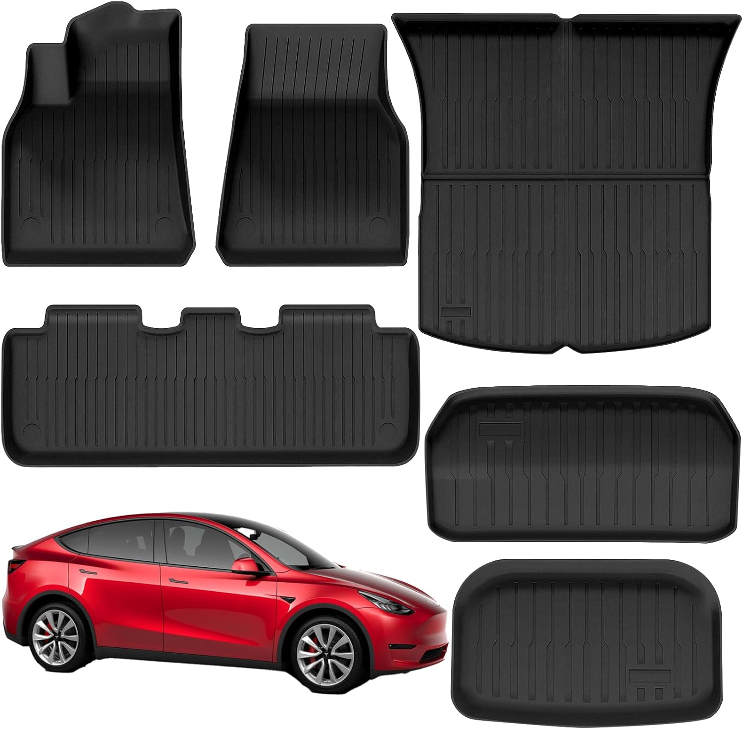 Floor Mats for Tesla Model Y 2024-2020, All Weather Durable TPE Automotive Interior Cargo Liner Floor Mats and Cargo Trunk Mats Accessories(Set of 6 - NOT fit 7-Seat)