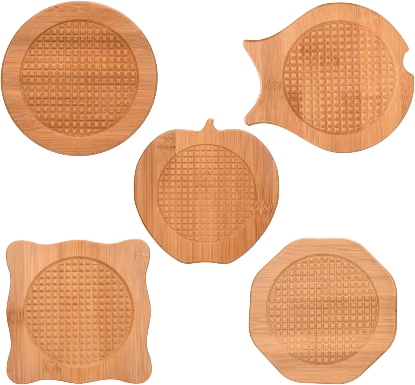 Bamboo Trivets 5 PCS Natural Bamboo Hot Pots Trivet Mat Set 6" Wood Hot Pads Pot Bamboo Coasters with Anti-Slip Durable Pads for Hot Dishes Bowl Teapot Hot Pot Holders Heat Resistant