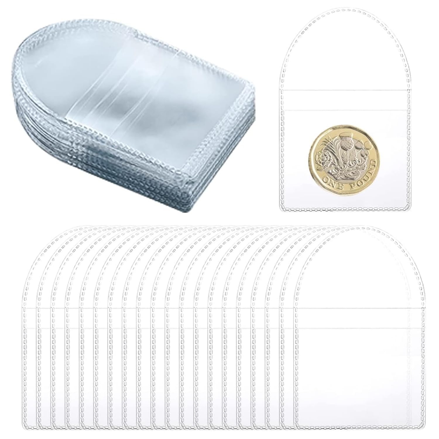 2.5x2.5 Inch 50PCS Coin Protector Sleeves Single Pocket Flips for Collectible Coins Jewelry Storage Clear Plastic Small Item Organizer Sleeves for