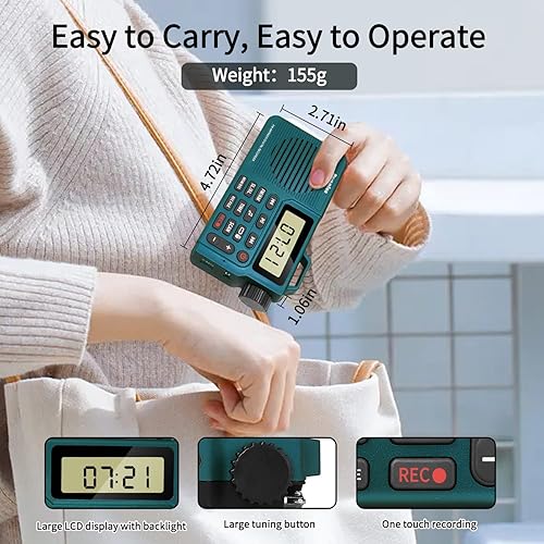 Miniatura 5 de Rysamton Radio AMFM, grabadora de radio digital, altavoz de radio Bluetooth 5.0, función de alarma y sueño, pantalla de tiempo de 1224 horas con