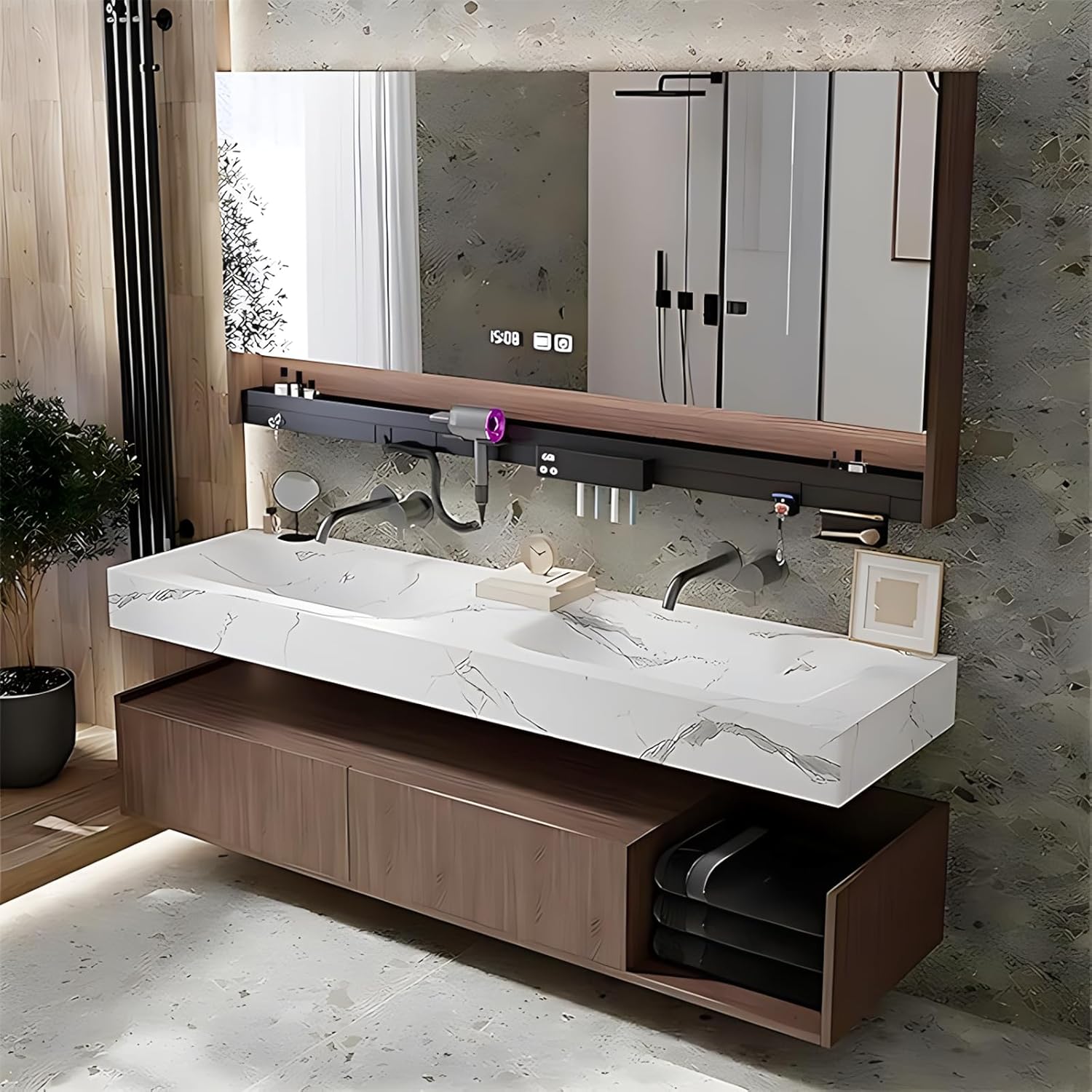 BLOVARI Bathroom Vanity with Double Sink, Solid Wood