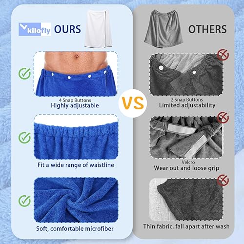Miniatura 4 de kilofly 2 toallas de baño ajustables para hombre con cierre a presión, 27 x 55 pulgadas