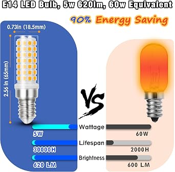 E14 LED Light Bulb 2700K Warm White, 60W Equivalent, SES LED Candle Bulbs [Energy Class E]