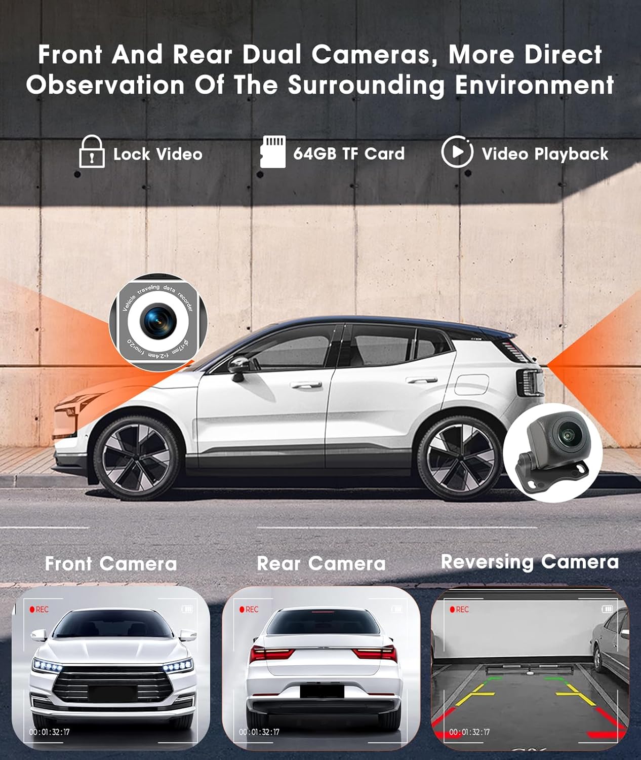 9-Inch CarPlay Screen for Car, Portable Car Stereo with Dual Dash Cam, Bluetooth, CarPlay, Backup Camera, Touchscreen, Android Auto & Wide Angle Lens