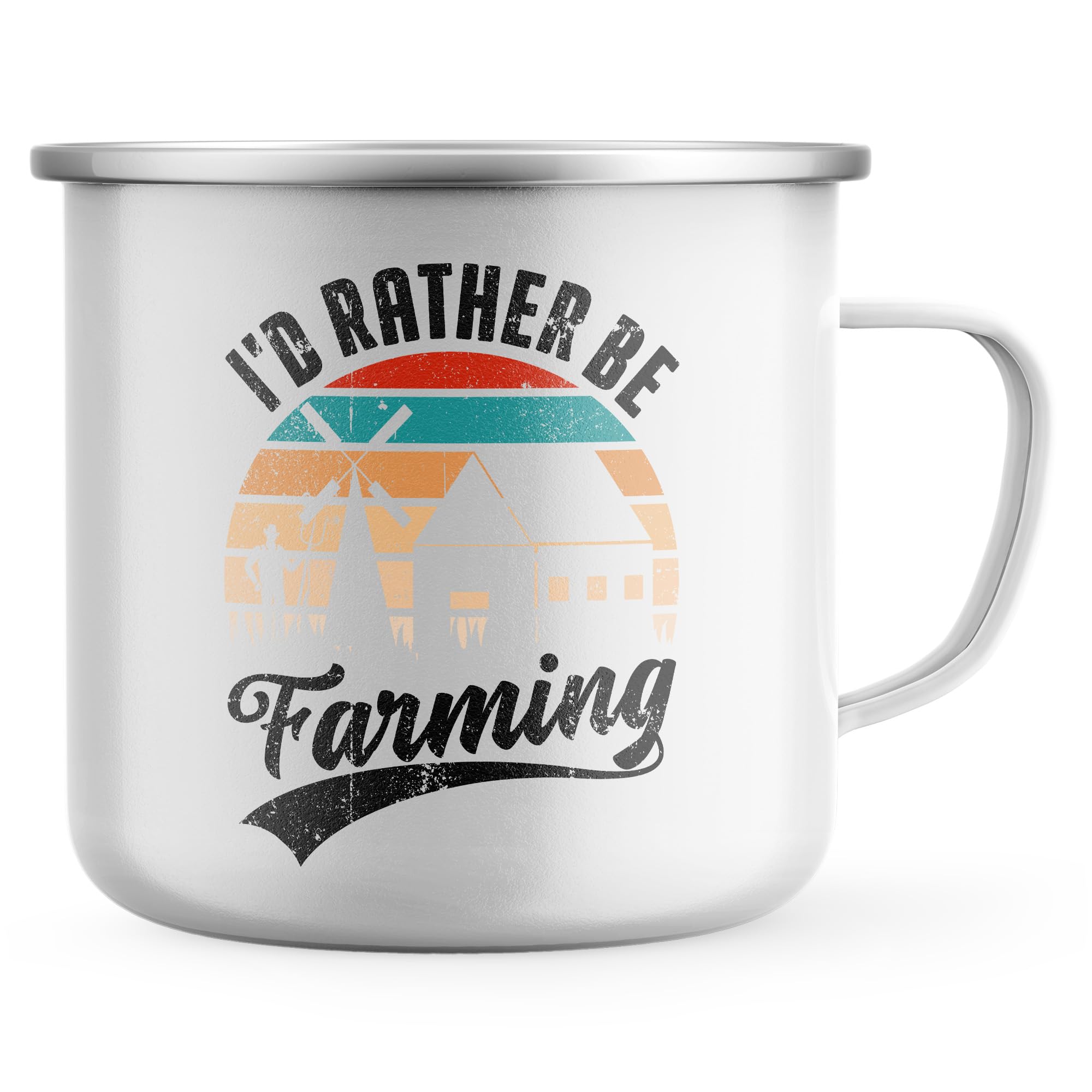 Purple Print House Id Rather Be Farming Enamel Mug Men Dad Grandad Farmer Tea Coffee Vintage Tractor Cup, White