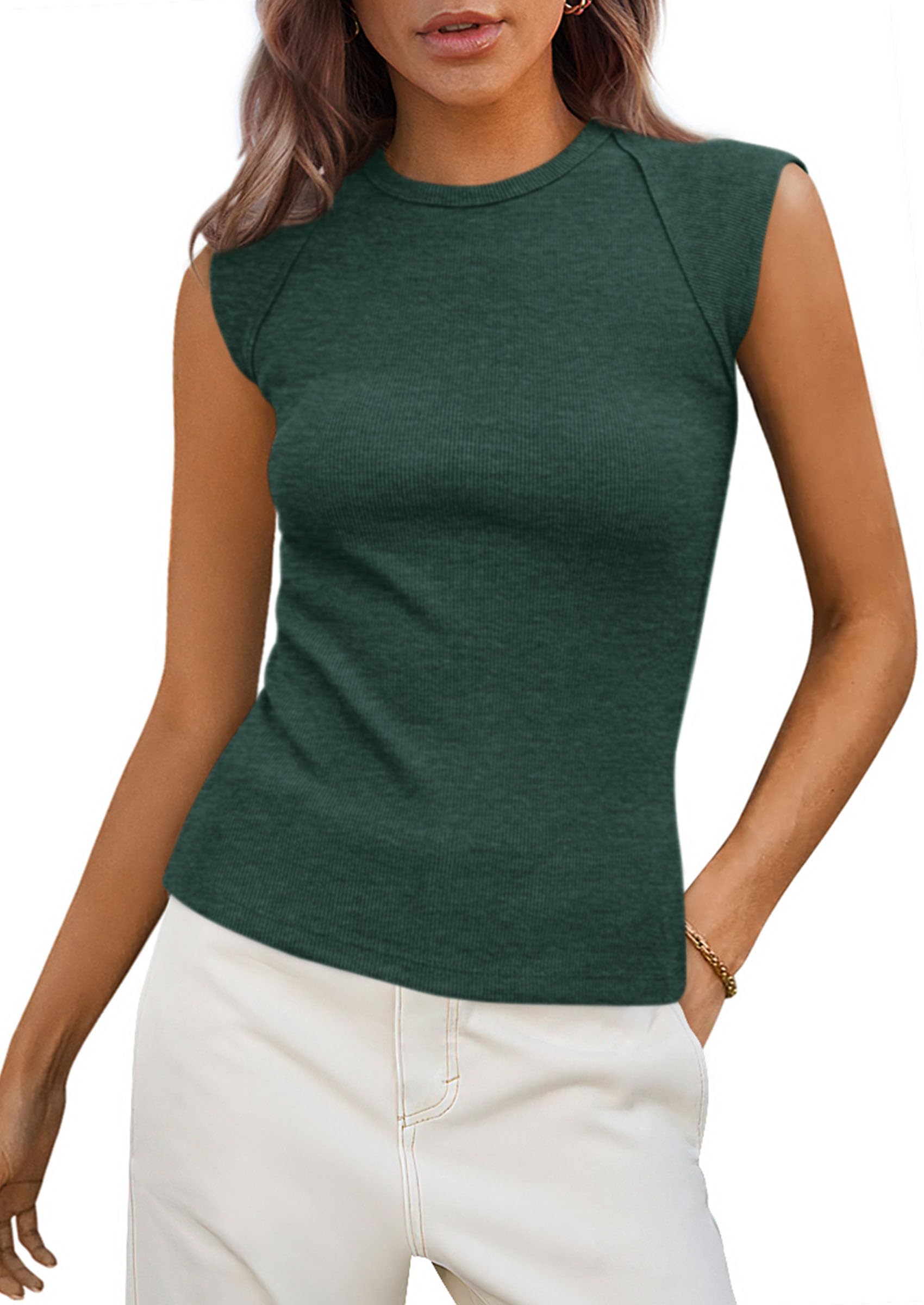 PRETTYGARDEN Women's Ribbed Tank Tops 2026 Summer Cap Sleeve Slim Fitted Knit Basic Casual Tee Shirts Trendy Fashion Clothes — view 89
