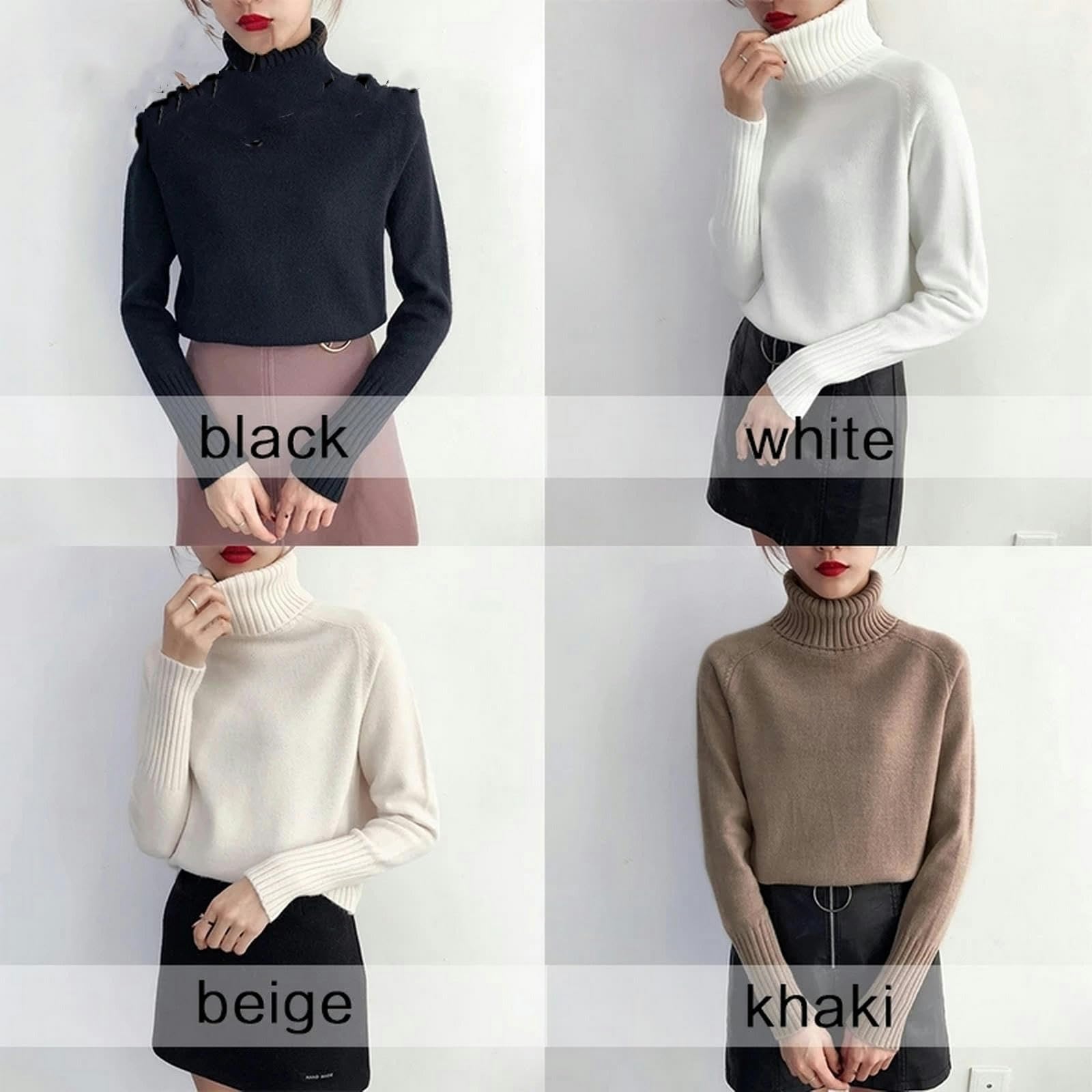 TEidea Swetry damskie moda golf swetry damskie, jesień i zima modny sweter, Czarny, S