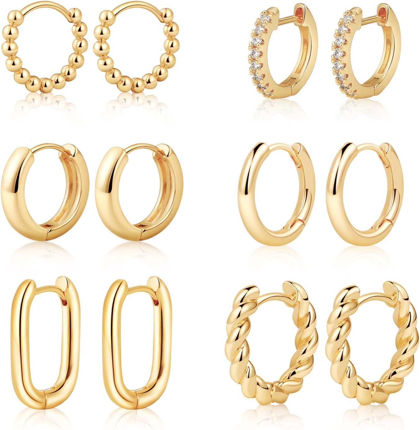 Gold/Sliver Chunky Hoop Earrings Set for Women, 14K Gold Plated Twisted Huggie Hoop Earring Hypoallergenic Thick Open Lightweight Chunky Hoop Earrings Jewelry for Gifts