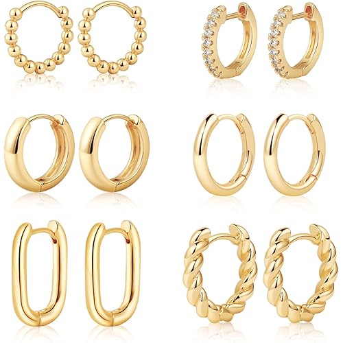 MIDEEO Gold/Sliver Chunky Hoop Earrings Set for Women, 14K Gold Plated Twisted Huggie Hoop Earring Hypoallergenic Thick Open Lightweight Chunky Hoop Earrings Jewelry for Gifts